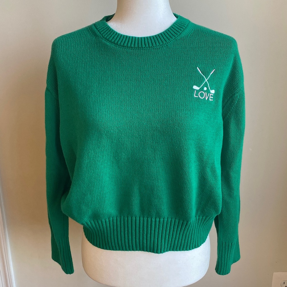 Brit.NY Golf Love Crewneck Cropped Knit Sweater 100% Cotton Masters Green